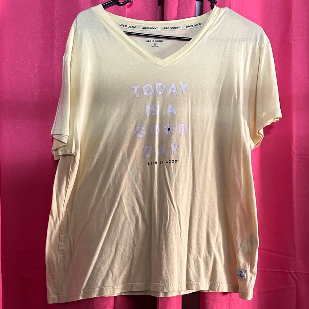 Life Is Good Women's Light Yellow V-Neck Tee